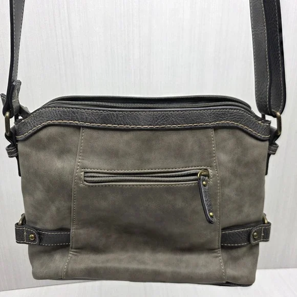 Concept Handbag Shoulder Bag Crossbody Purse Gray Faux Leather Multi Pocket - Picture 2 of 8